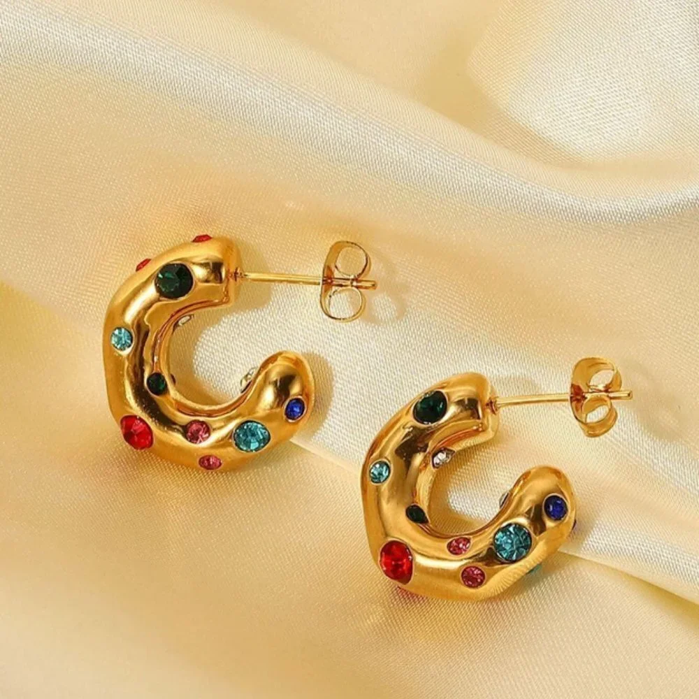 Cubic Zirconia Decor Cuff Hoop Earrings